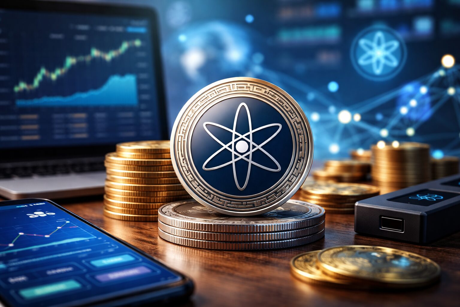 Cosmos（ATOM）は取引所かウォレットでステーキングでき、報酬率は概ね年率12〜15%台が目安とされています